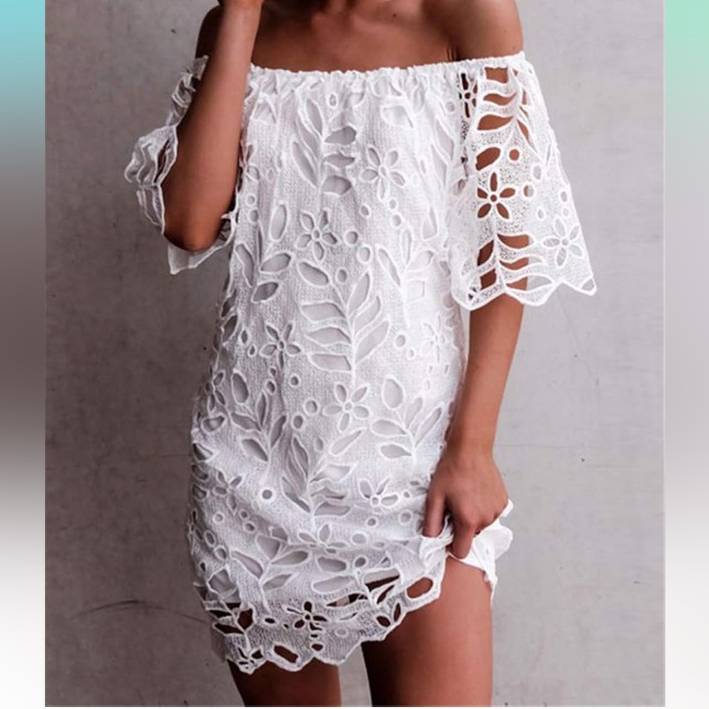 White Eyelet Lace Floral Dress